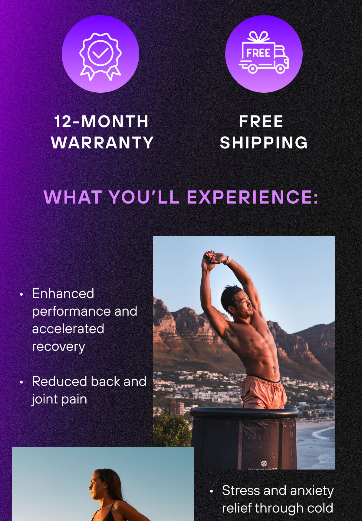 12-month warranty  Free shipping   What You'll Experience:  Enhanced performance and accelerated recovery Reduced back and joint pain