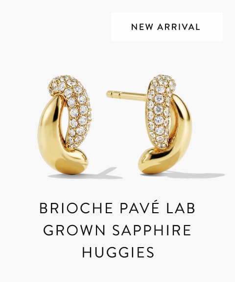 New Arrival. Brioche Pavé Lab Grown Sapphire Huggies.