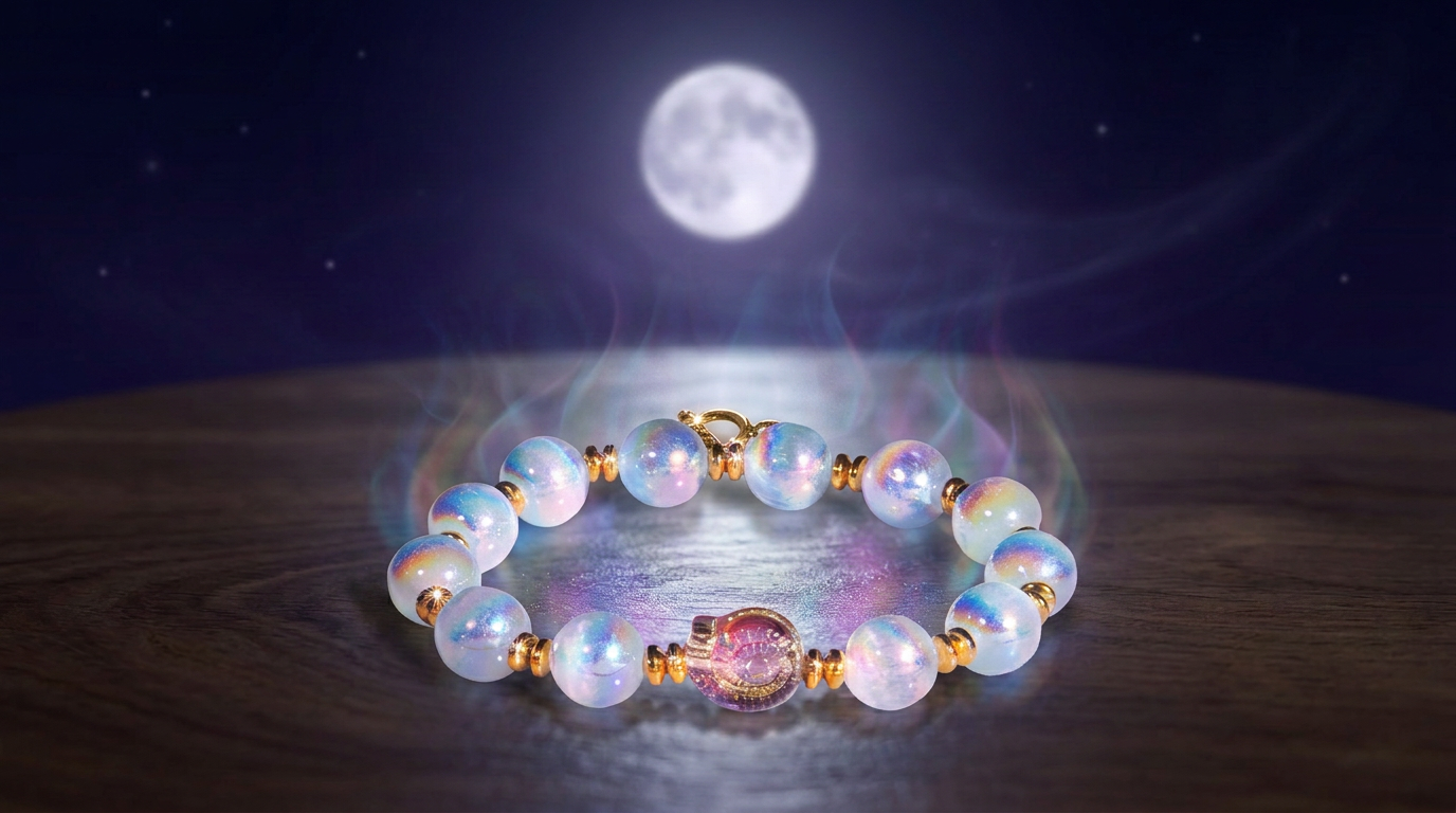 Full moon with the Aura Shield Spiritual Protection Bracelet.