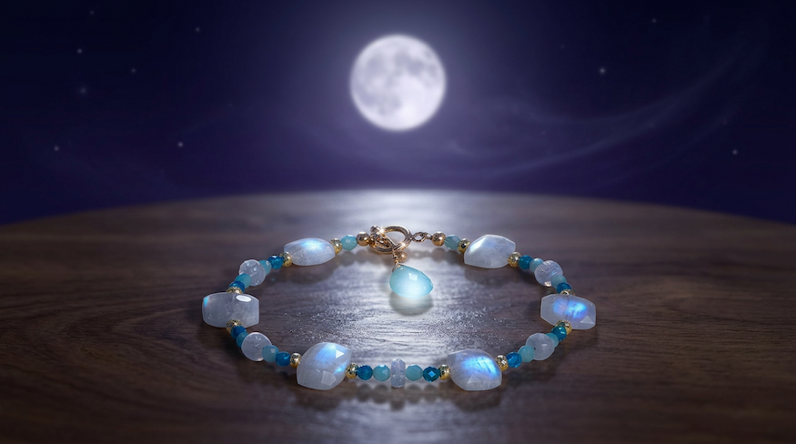 Full moon with the Aura Shield Spiritual Protection Bracelet.
