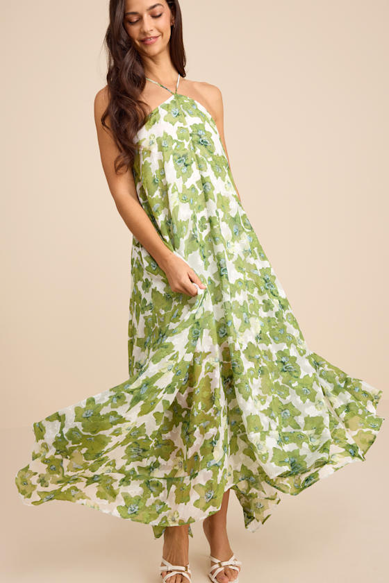 Image of Dezzi Green Multi Floral Halter Shift Maxi Dress