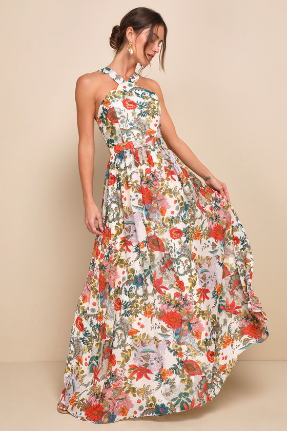 Image of Lilja Cream Floral Print Maxi Dress