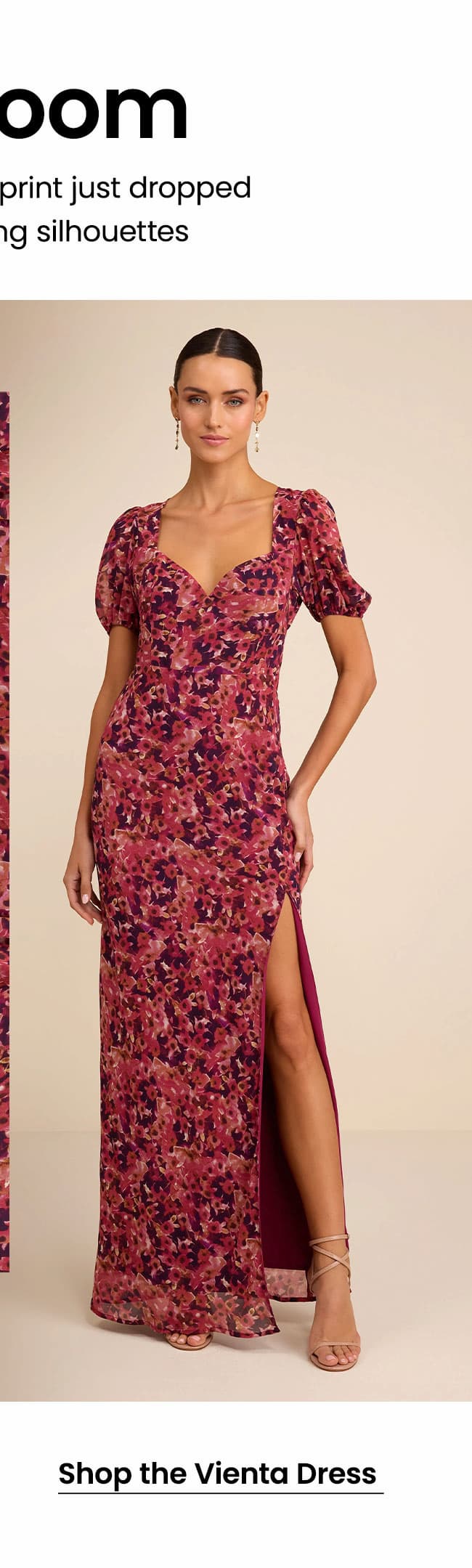 Image of Vienta Magenta Floral Chiffon Asymmetrical Maxi Dress