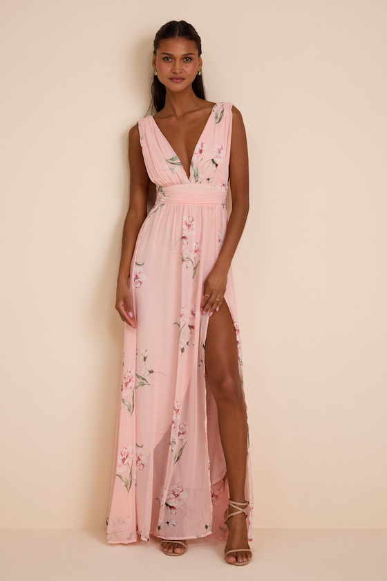 Image of Garden Meandering Light Pink Floral Print Maxi Dress