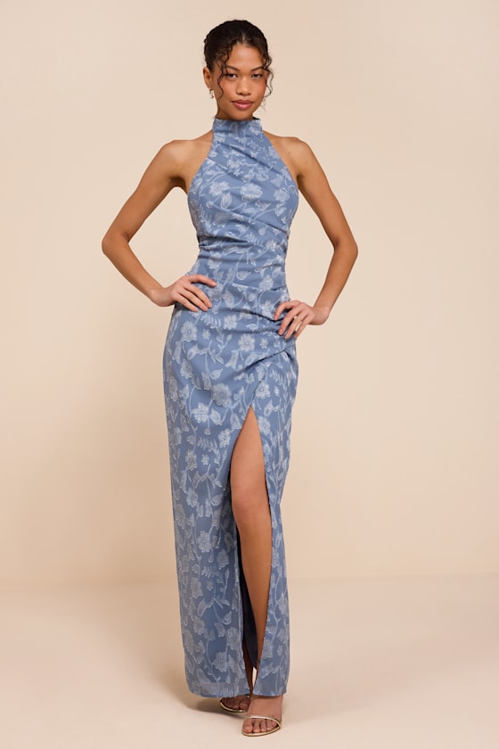 Image of Effortlessly Sensational Slate Blue Floral Burnout Maxi Dress