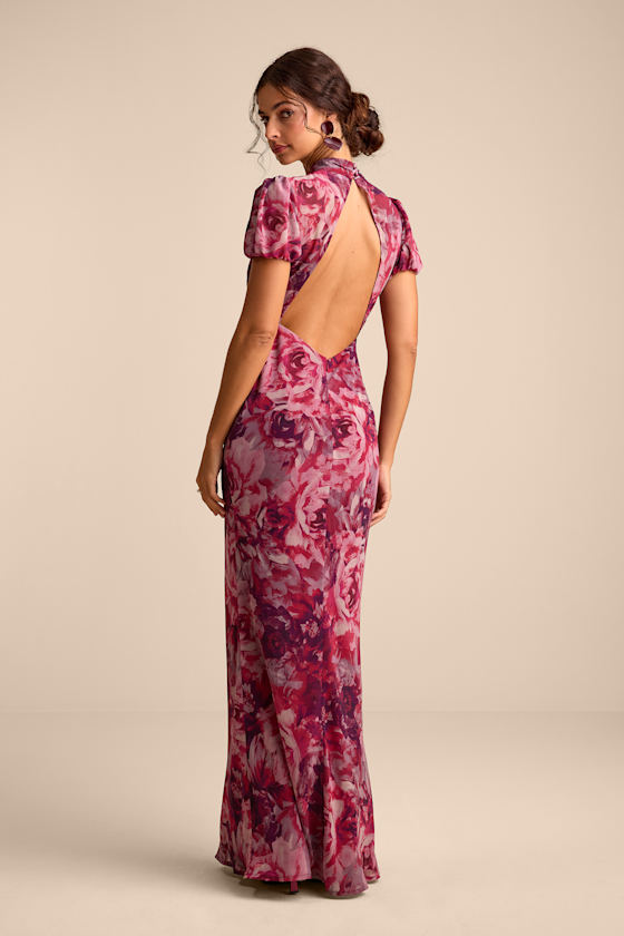 Image of Langley Mauve Multi Floral Backless Maxi Dress