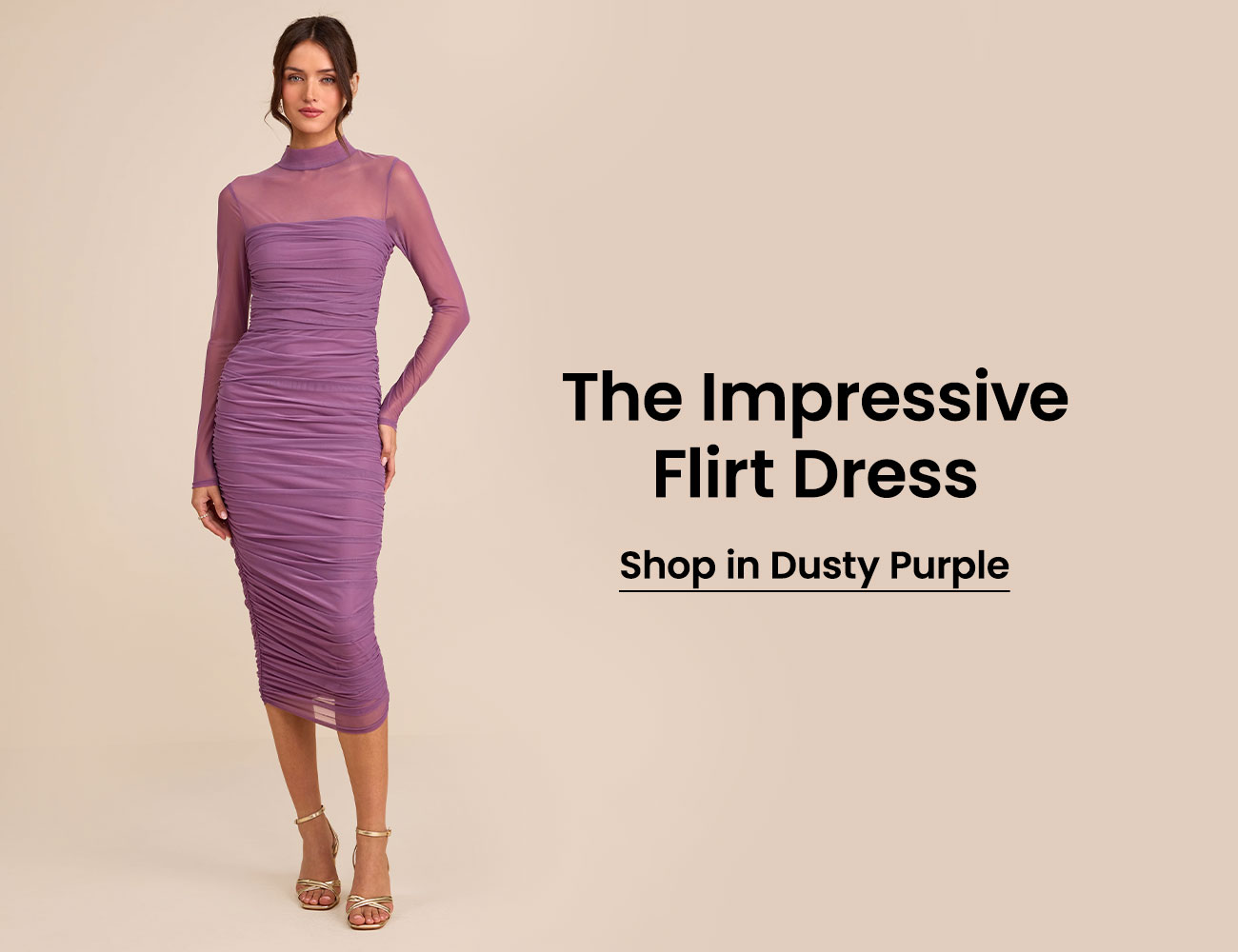 Shop_Impressive_Flirt_Dusty_Purple_Mesh_Ruched_Mock_Neck_Midi_Dress​
