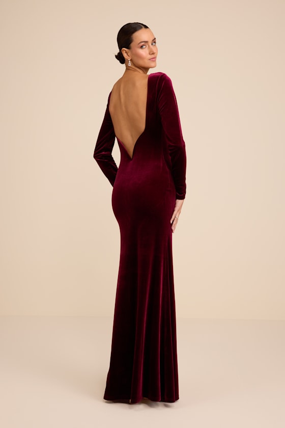 Image of Rabeya Burgundy Velvet Backless Mermaid Maxi Dress