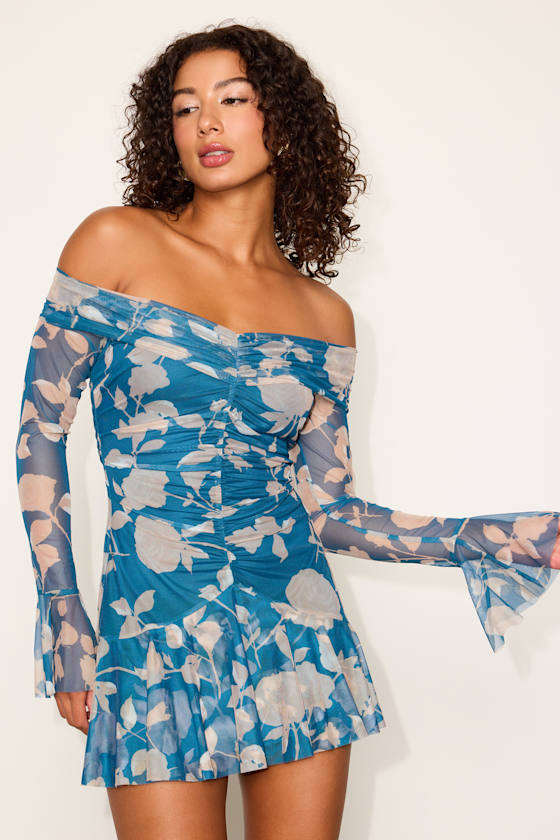 Image of Haida Cream Ruffled Long Sleeve Mini Dress