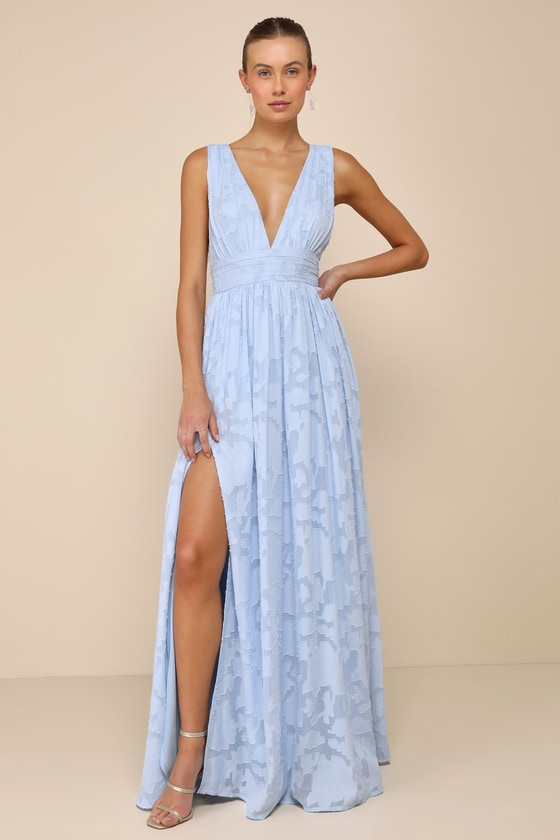 Image of Sweet Sophistication Light Blue Burnout Floral Maxi Dress