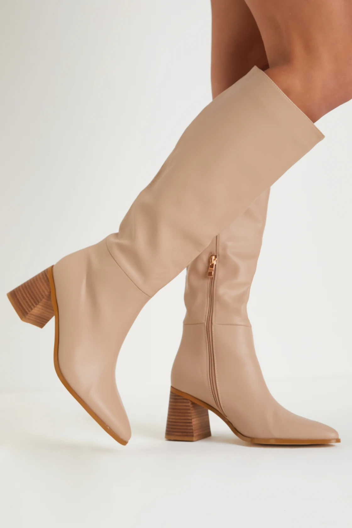 Image of Holden Biscuit Beige Pointed-Toe Knee-High Boots