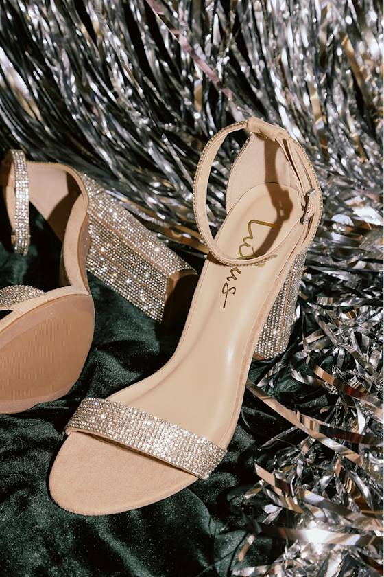 Image of Taylor Rhinestone Light Nude Suede Ankle Strap Heels