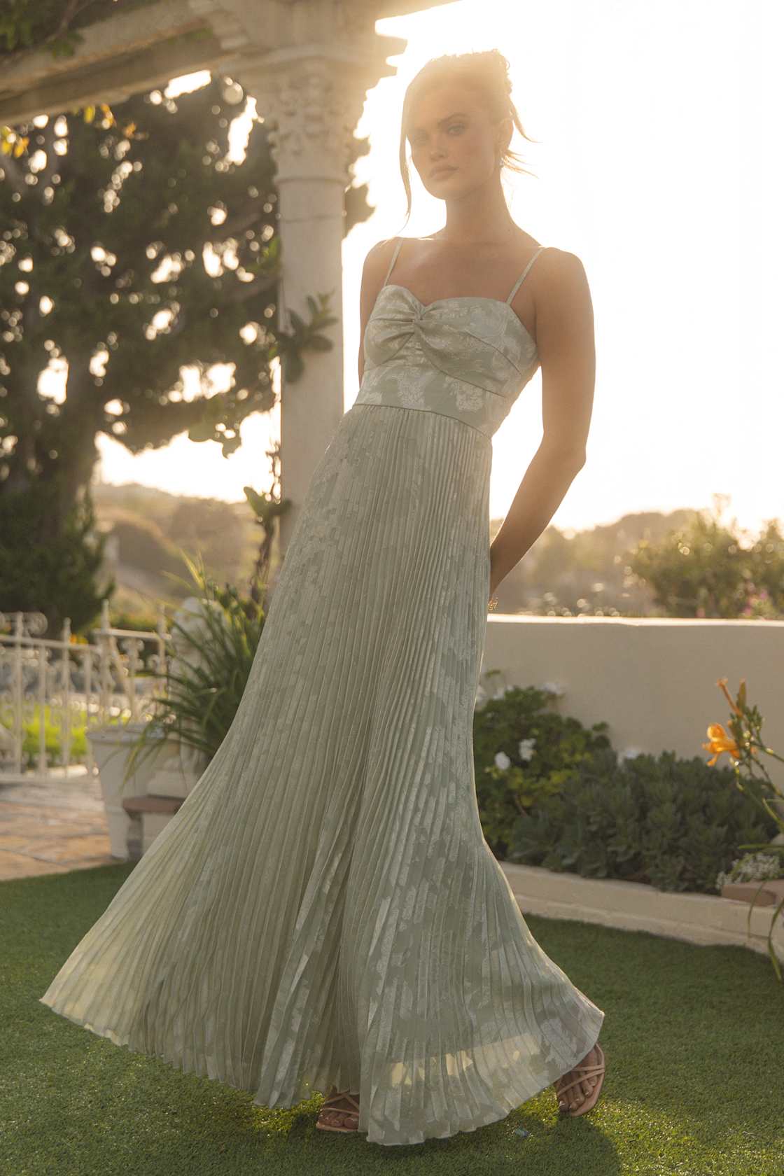 Image of Candia Sage Floral Jacquard Satin Maxi Dress