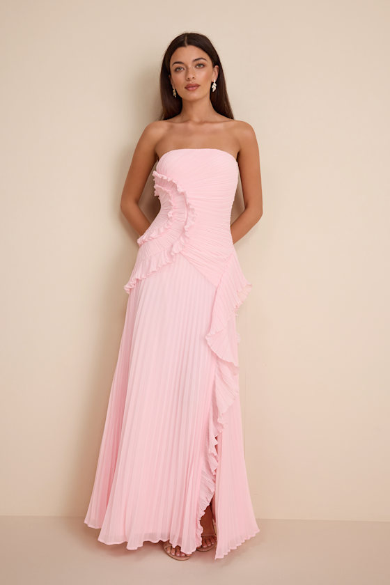 Image of Brylee Light Pink Pleated Ruffled Maxi Dress