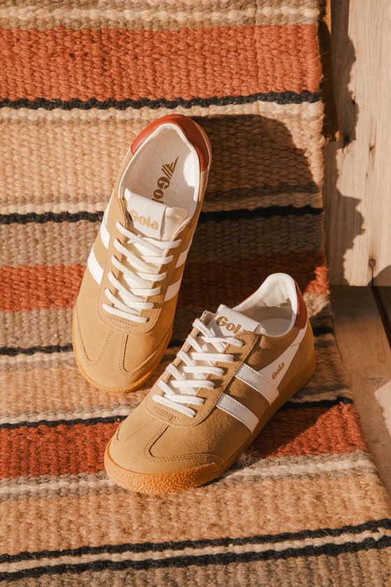 Image of Elan Caramel Color Block Suede Leather Sneakers