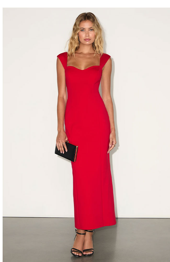 Image of Samai Red Cap Sleeve Bodycon Midi Dress