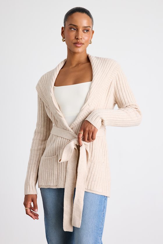 Image of Sierra Cream Ribbed Knit Open Front Cardigan