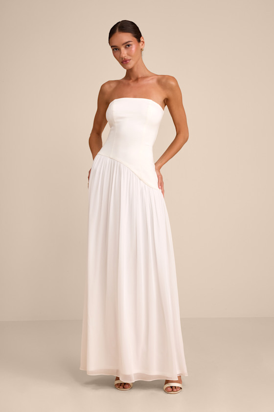 Image of Katia White Strapless Drop Waist Maxi Dress