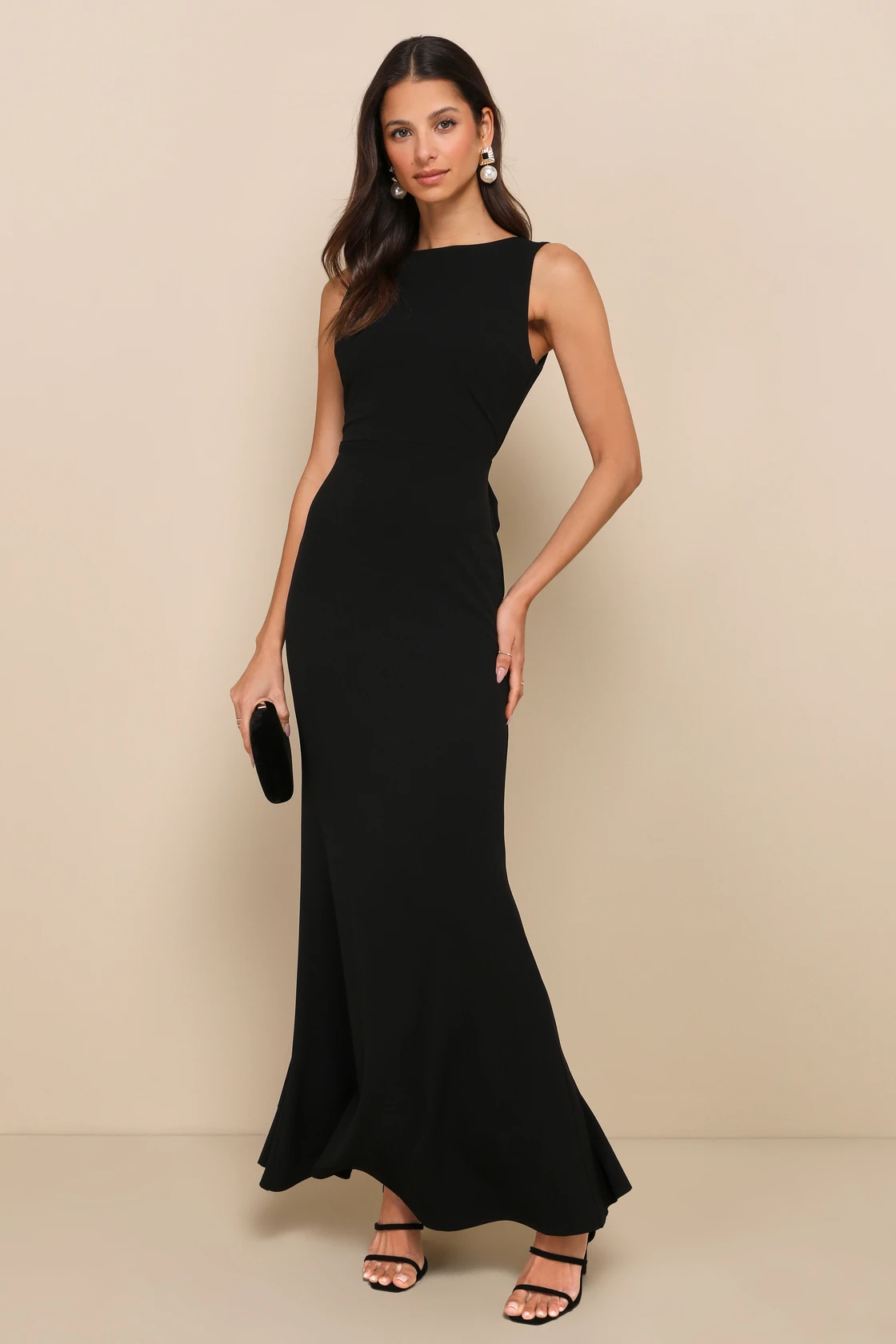 Image of Exquisite Refinement Black Backless Bow Ruffled Maxi Dress