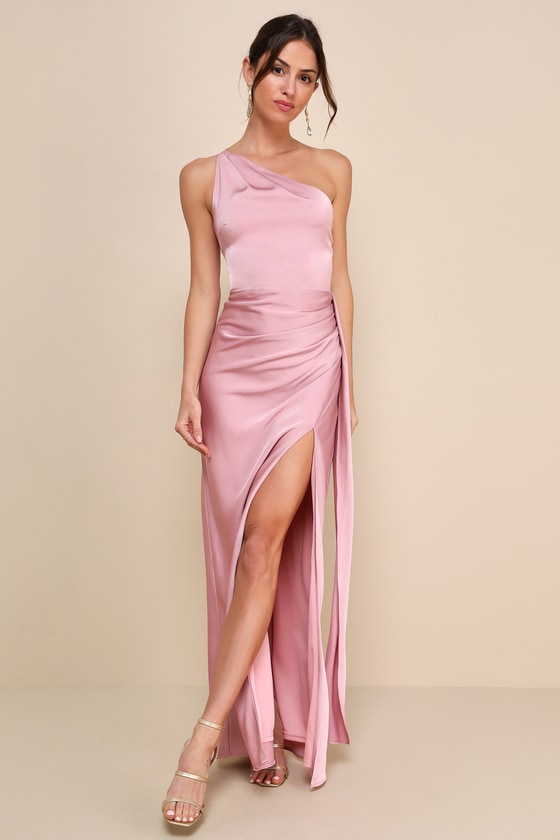 Image of Signature Elegance Rose Satin One Shoulder Maxi Dress