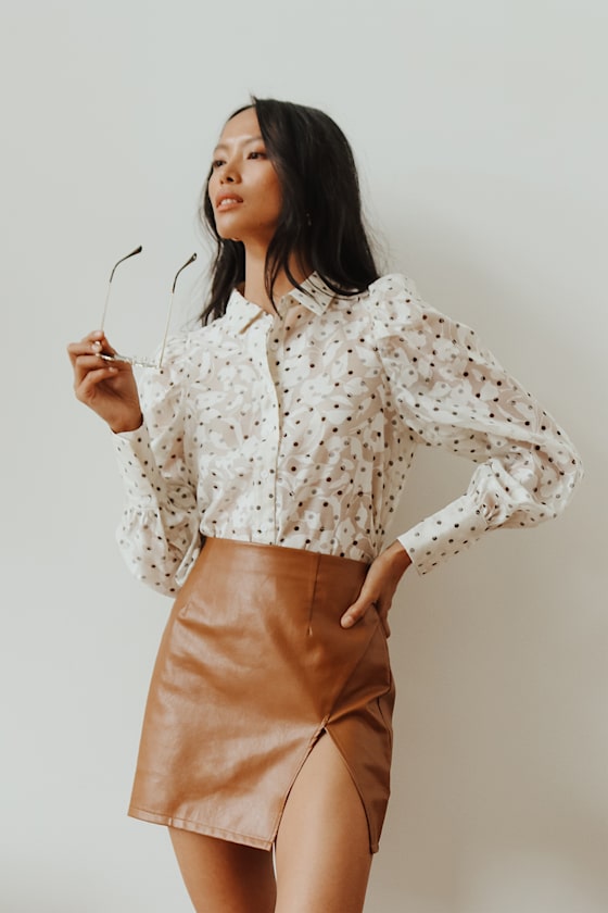 Image of Walking The Walk Camel Vegan Leather Mini Skirt