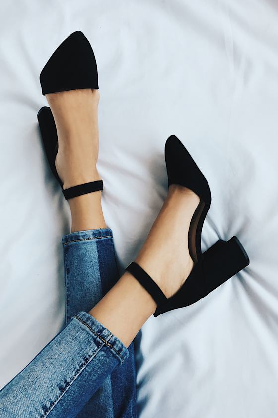 Image of Ellarose Black Suede Ankle Strap Heels