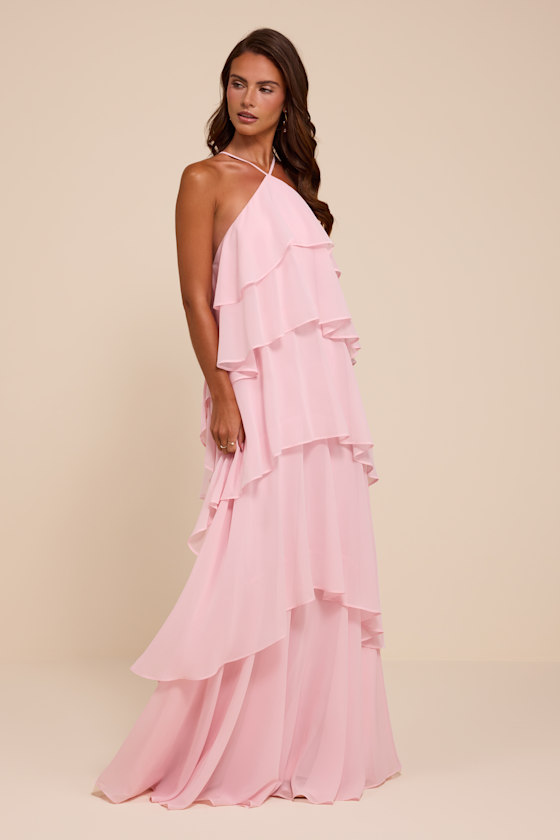 Image of Aveley Light Pink Tiered Shift Maxi Dress