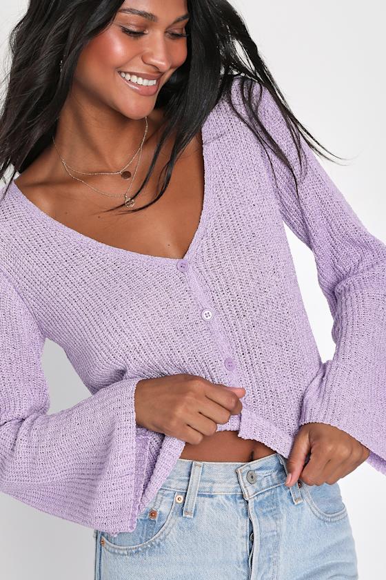 Image of Springtime Sweetie Lavender Loose Knit Cardigan Sweater