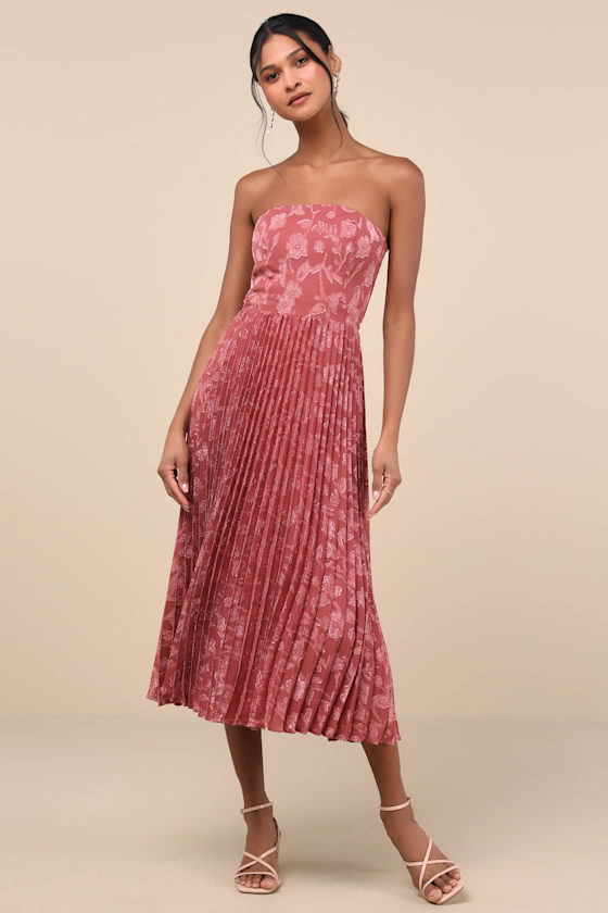 Image of Perfectly Stunning Rusty Rose Jacquard Strapless Midi Dress
