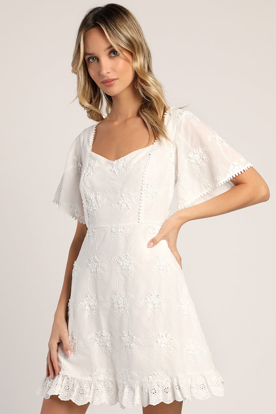 Image of Morning In Mallorca White Eyelet Mini Dress