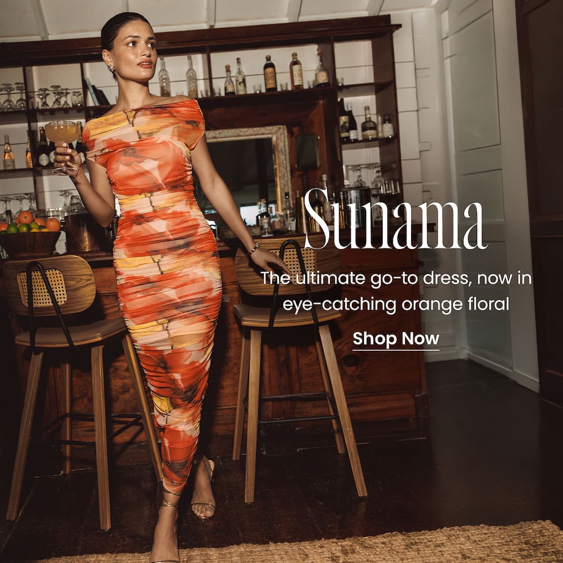 Shop_Sunama_Orange_Floral_Mesh_Ruched_Bodycon_Midi_Dress