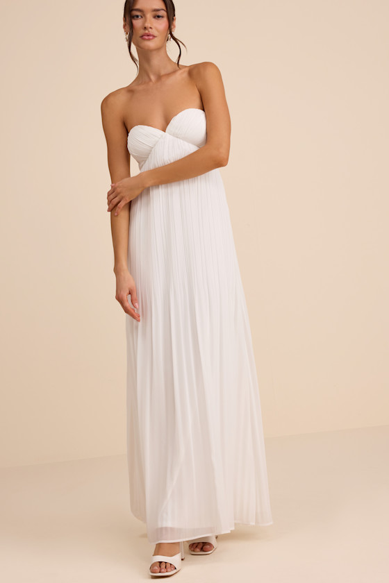 Image of Remley White Pleated Strapless Maxi Dress