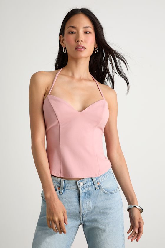 Image of Renan Light Pink Halter Neck Top
