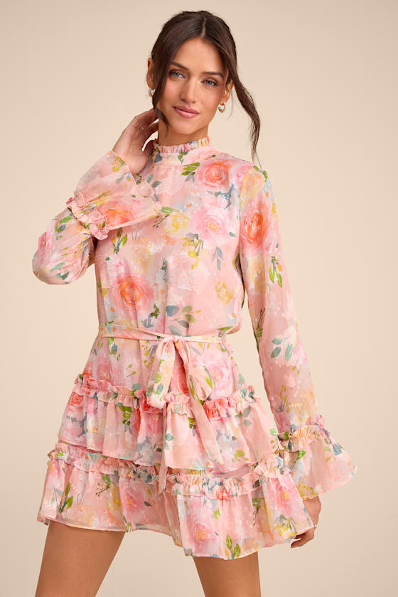 Image of Lenna Light Pink Multi Floral Ruffled Mini Dress