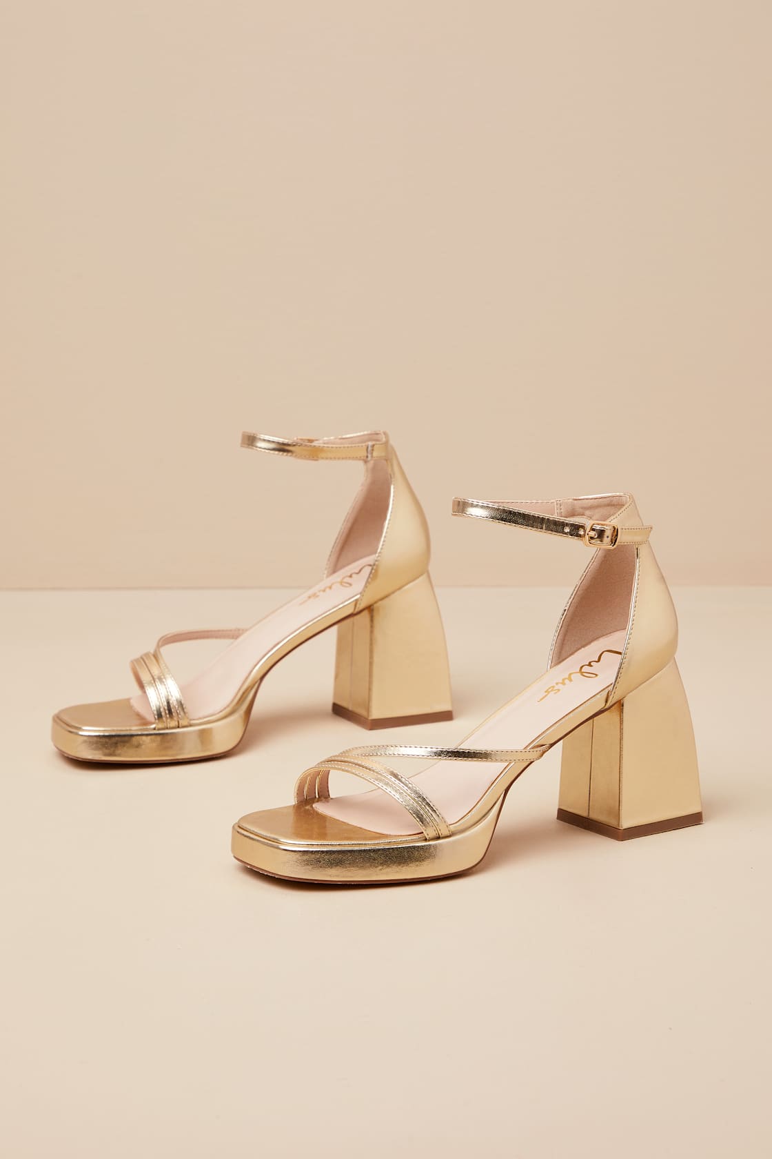 Image of Antinea Gold Metallic Platform Ankle Strap High Heel Sandals