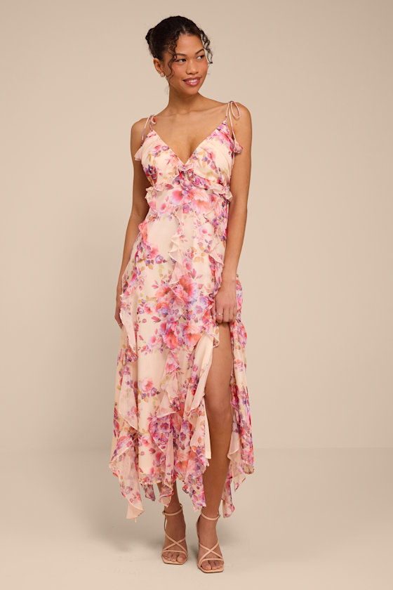 Image of Rylee Cream Multi Floral Tie Strap Midi Dress