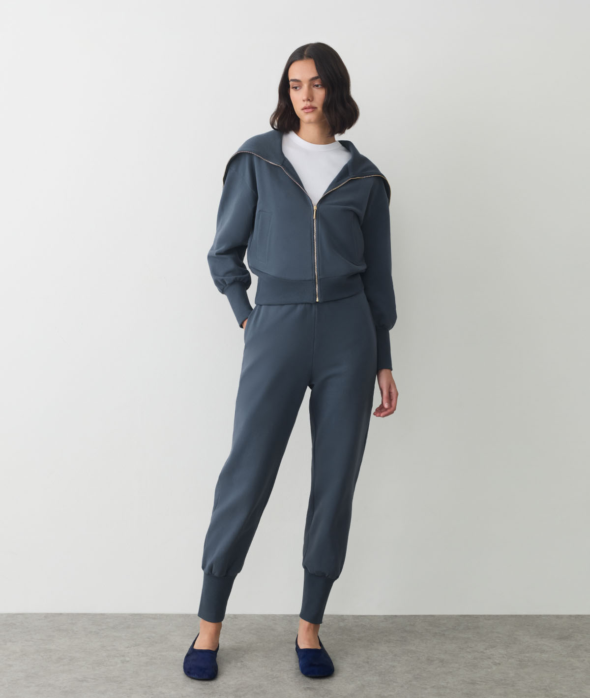 Fleece Oversized Collar Sweatshirt and Fleece High Rib Sweatpant Stone