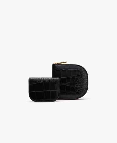 Duo Small Zip Wallet Croco Black