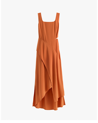 Silk Cut-Out Dress Burnt Orange