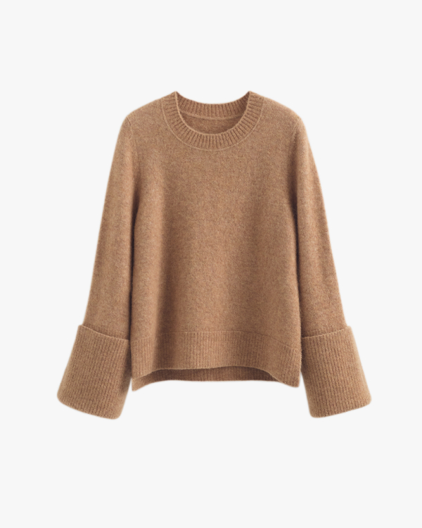 Alpaca Wool Rolled Cuff Sweater Camel