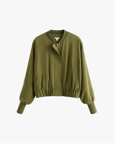 Washable Silk Relaxed Bomber Moss