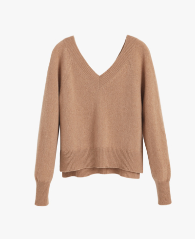 Cashmere Deep V-Neck Sweater Camel