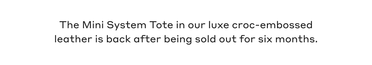 The Mini System Tote in our luxe croc-embossed leather is back after being sold out for six months.