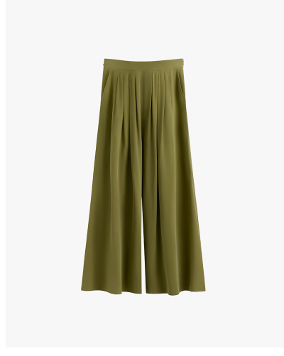 Washable Silk Cropped Pleated Pant Moss
