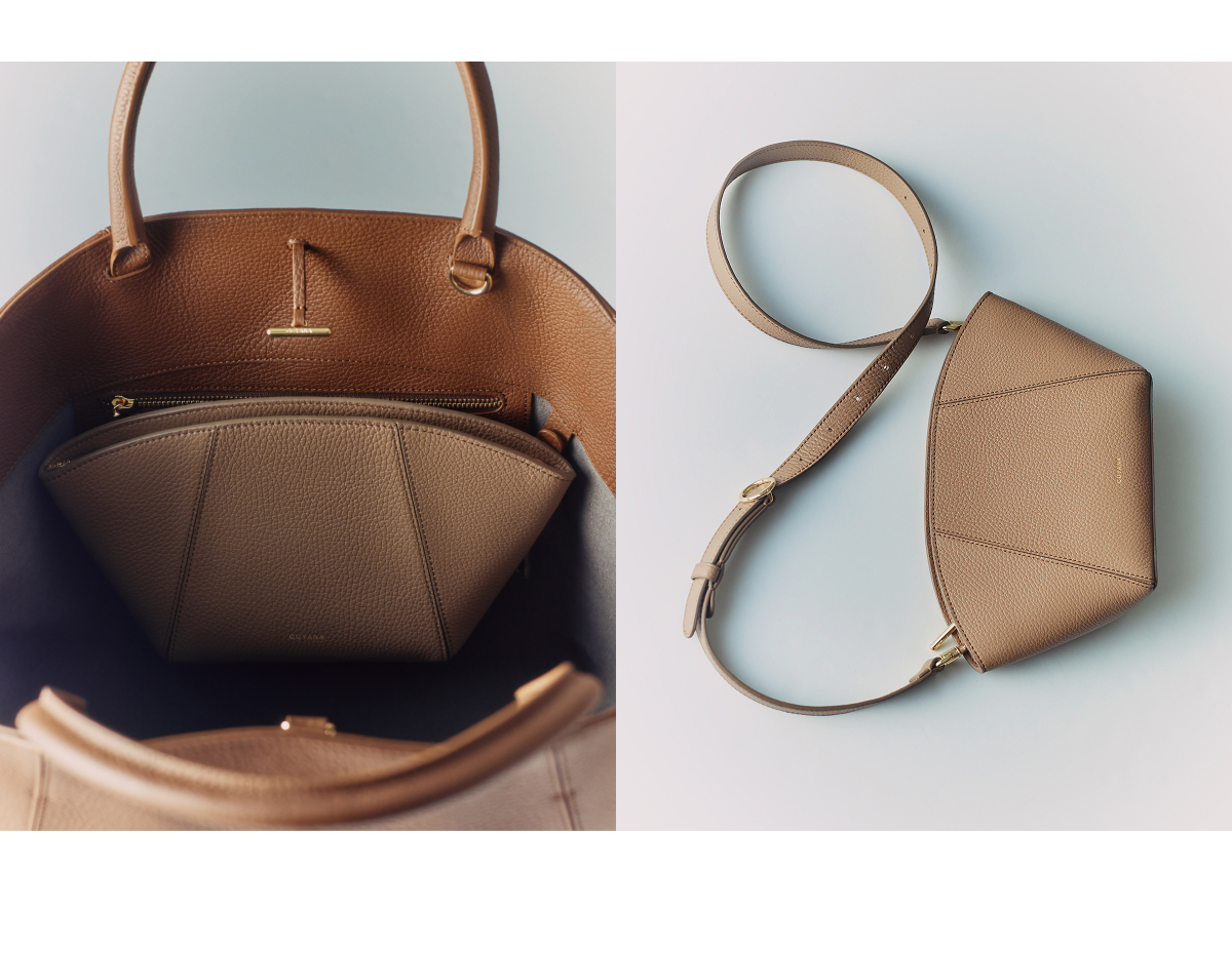 Forma Satchel Dark Chestnut, Forma Pouch Cappuccino, Adjustable Strap Cappuccino.