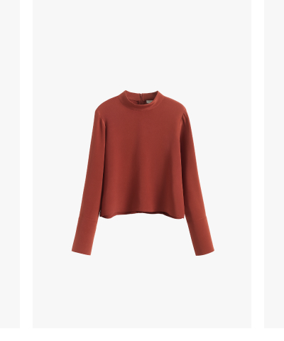 Silk Mock Neck Top Dark Terracotta