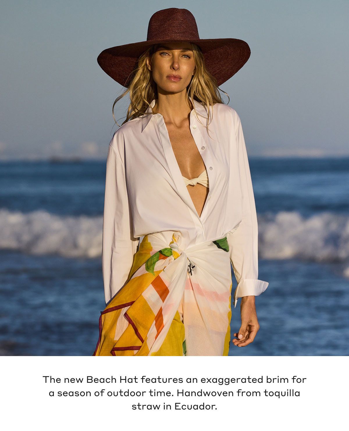 The new Beach Hat features an exaggerated brim for a season of outdoor time. Handwoven from toquilla straw in Ecuador.