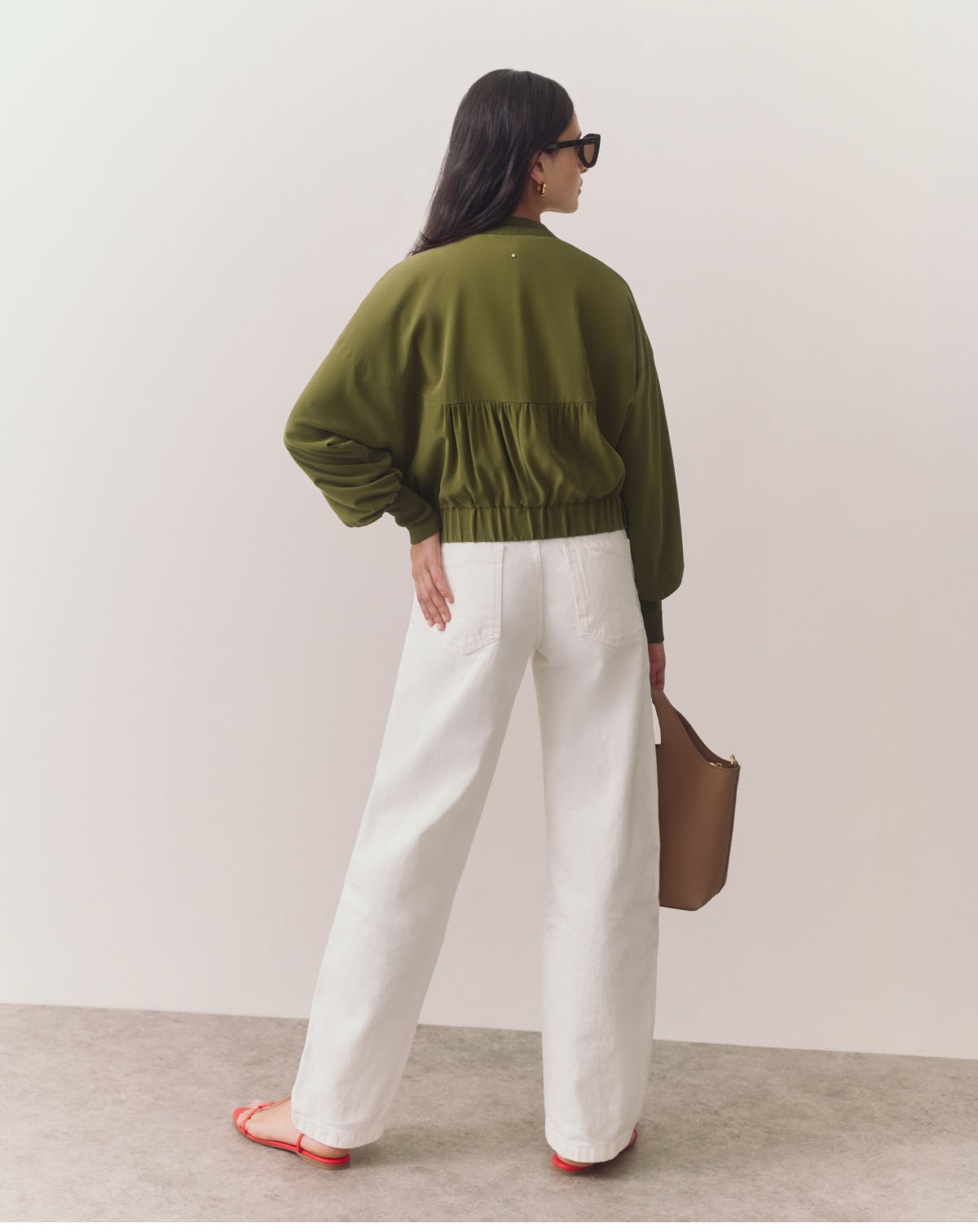 Washable Silk Relaxed Bomber Moss