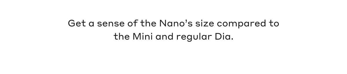 Get a sense of the Nano's size compared to the Mini and regular Dia.