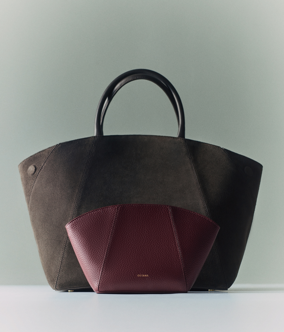 Forma Satchel Suede Mocha, Forma Pouch Cherry